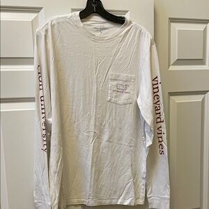 Vineyard Vines Elon University Long Sleeve Pocket Tee with Maroon Sleeve Text